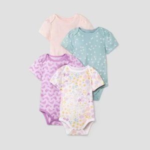 Baby Girls 4pk 'In Bloom' Short Sleeve Bodysuit - Rose Pink 3-6 months